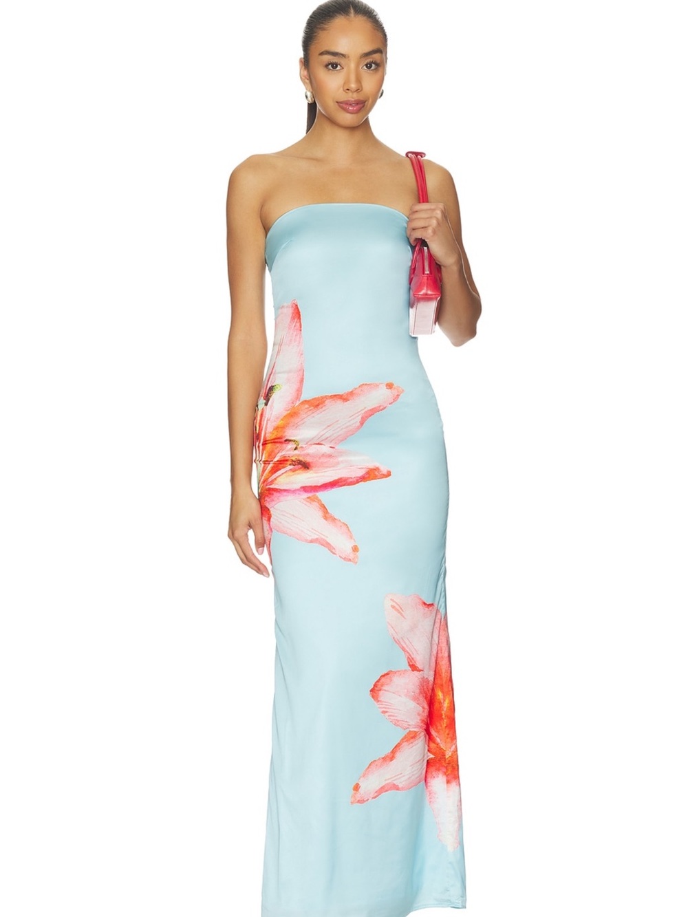 Lyza Maxi Strapless Dress in Blue Floral